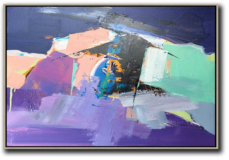Extra Large Canvas Art,Horizontal Palette Knife Contemporary Art,Abstract Painting For Home,Pink,Purple,Black.etc